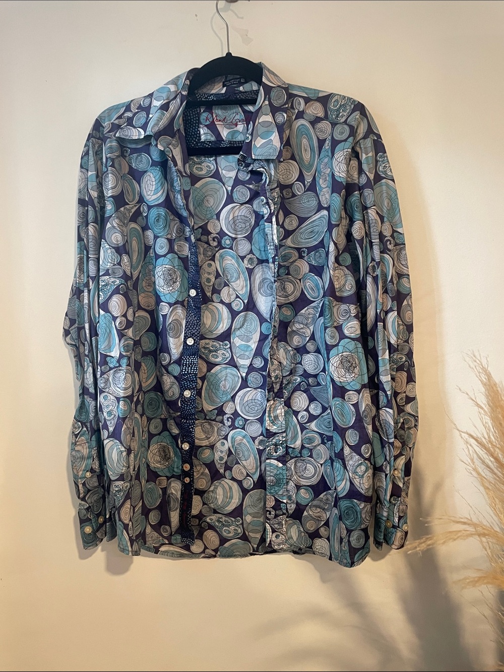 Robert Graham Button Down Shirt in Teal and Navy Abstract Print Sz XL B139